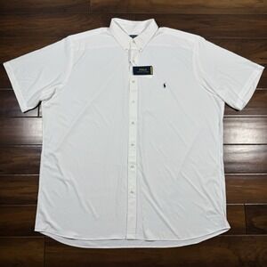 Polo Ralph Lauren Size 4XLT White Performance Button Up‎ Shirt Short Sleeve